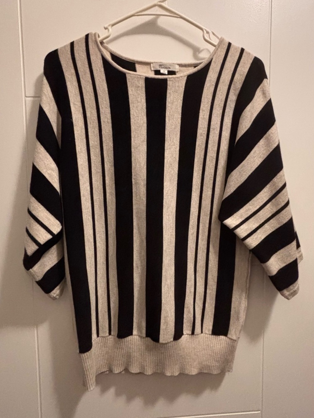 89th & Madison Black and Cream Striped Knit Top